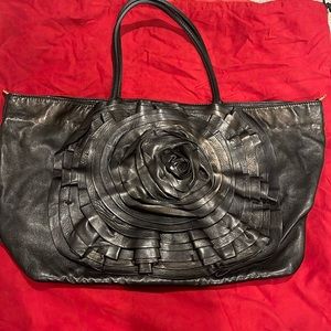Valentino Rose Petale Rose Large Handbag/Tote Black Leather